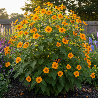 Tithonia Mexican Sunflower Orange Blooms in Garden