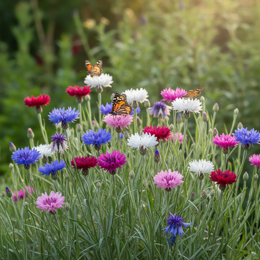 Cornflower Mixed Color Plant in Full Bloom in Cottage Garden