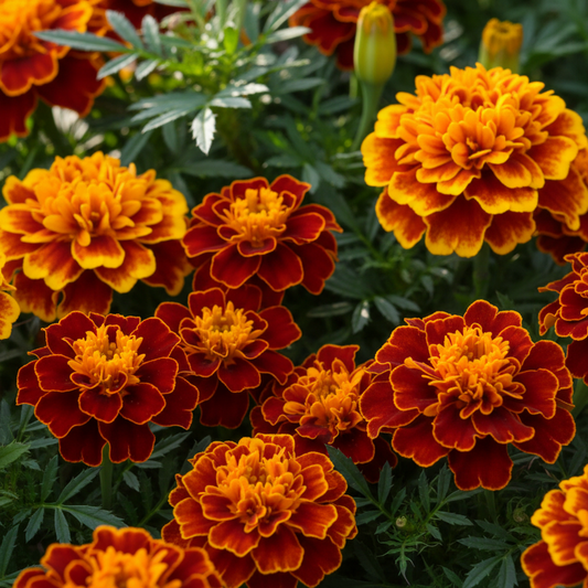French Marigold Mixed Color Flowers Close-up