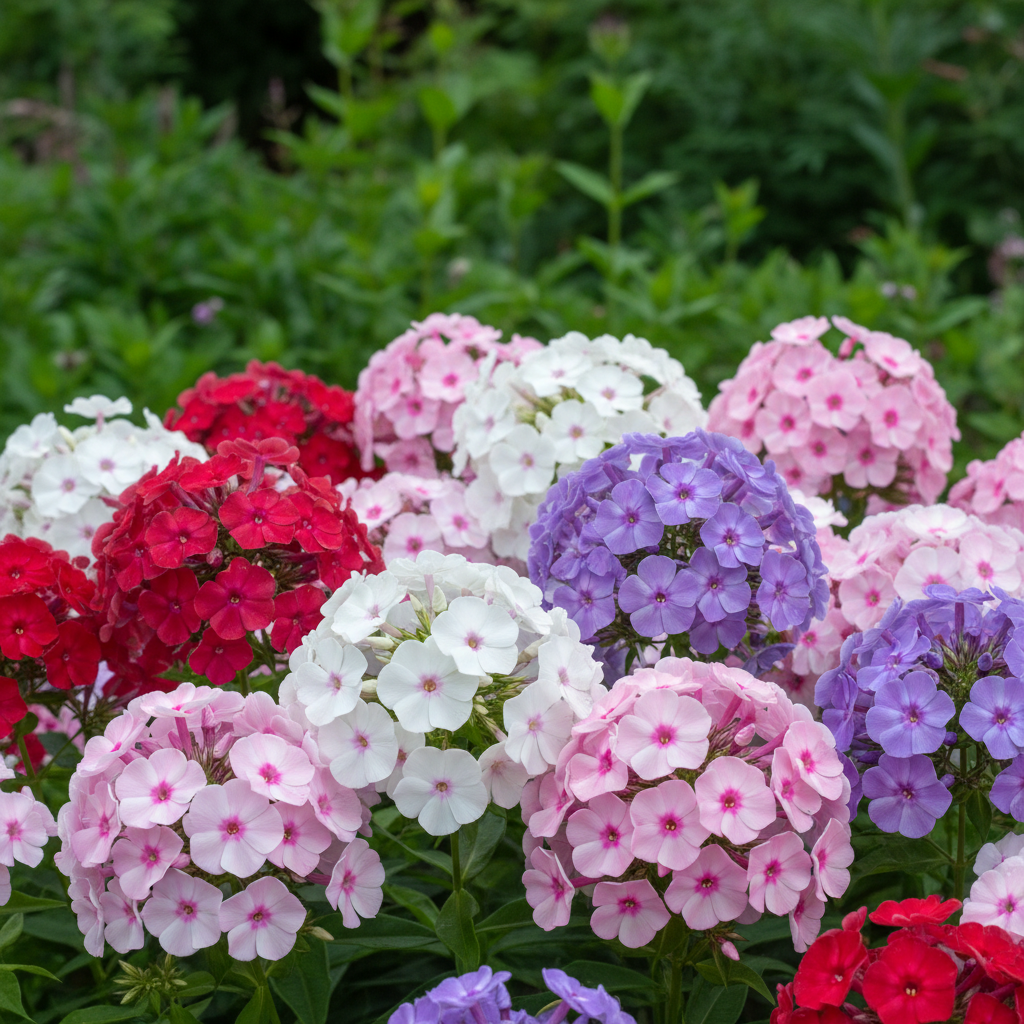 Phlox Mixed Color Star-Shaped Flower Clusters Close-up