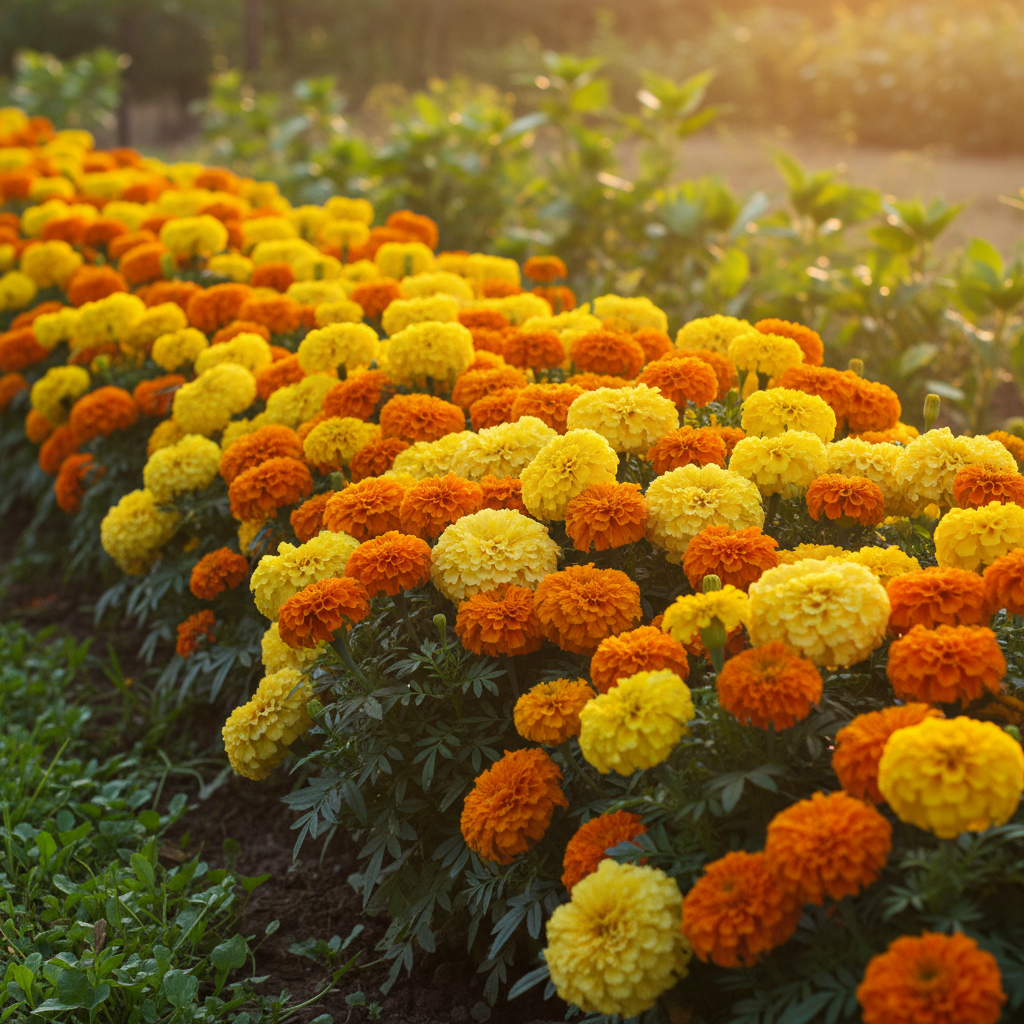 Marigold Basanti Big Bloom Mixed Color Plant in Full Bloom