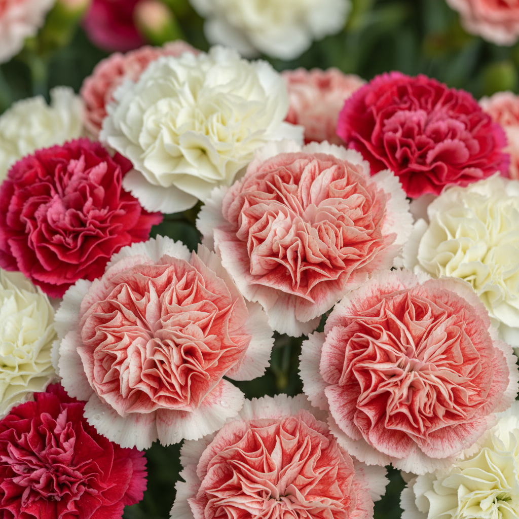 Carnation Giant Chabaud Mixed Color Flowers Close-up
