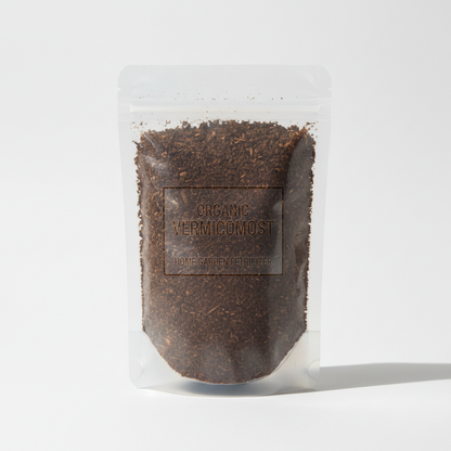 Rich dark vermicompost organic manure in transparent resealable pouch