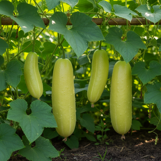 Desi kachri long foot wild cucumber fruits growing on a vine in a natural garden setting