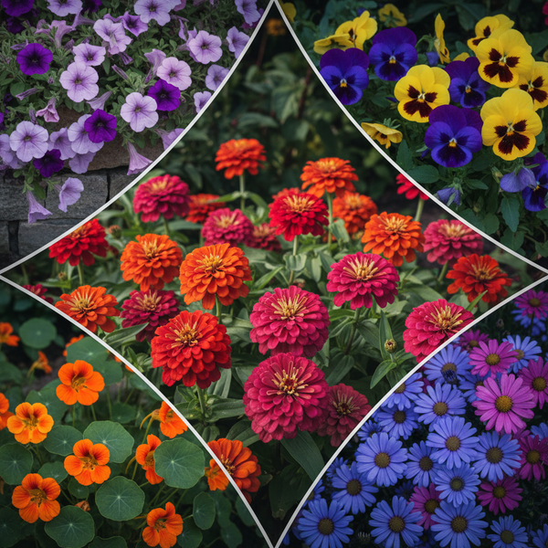 Winter Flower Combo Pack Garden Scene - Zinnia, Petunia, Pansy, Nasturtium and Cineraria