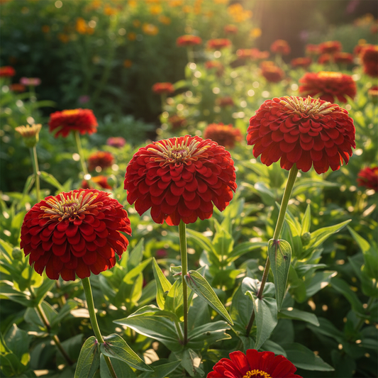 Zinnia Double Blood Red Hybrid Plant in Full Bloom