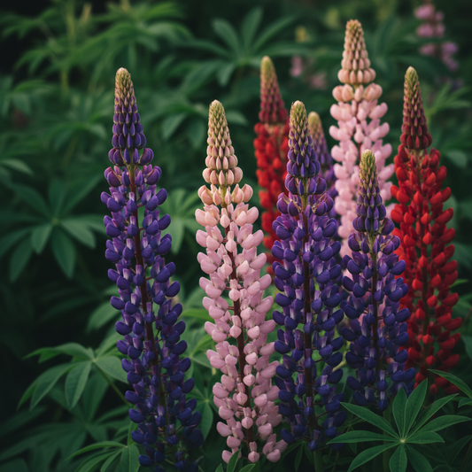 Lupins Mixed Color Flower Spires Close-up
