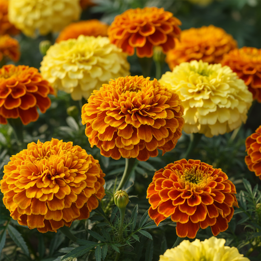 Marigold Basanti Big Bloom Mixed Color Flowers Close-up