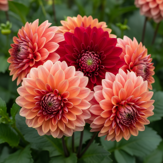 Dahlia Mixed Color Flowers Close-up