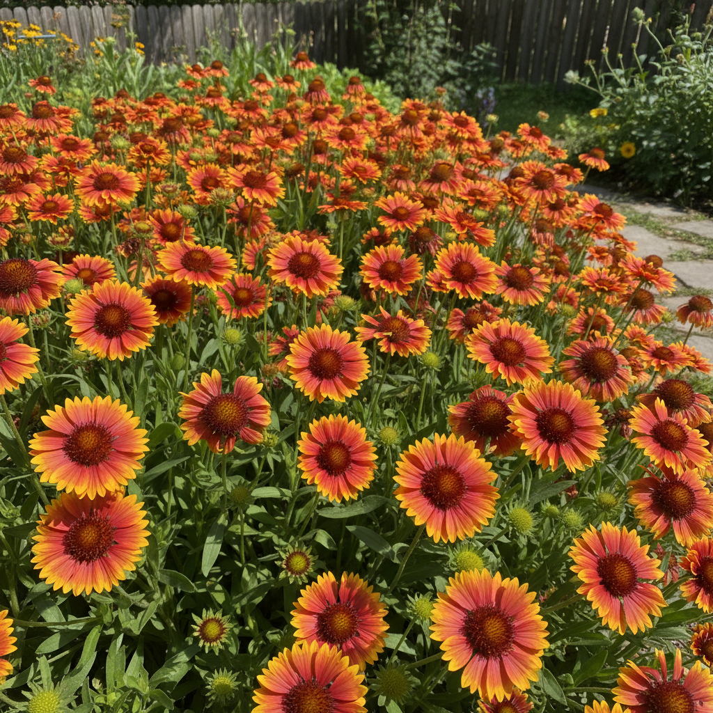 Vibrant Gaillardia blanket flowers blooming in garden