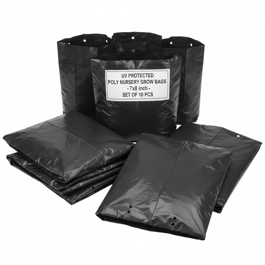 Black UV Protected Poly Nursery Plant Bags 7x8 inch Pack of 10
