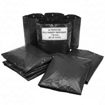 Black UV Protected Poly Nursery Plant Bags 7x8 inch Pack of 10