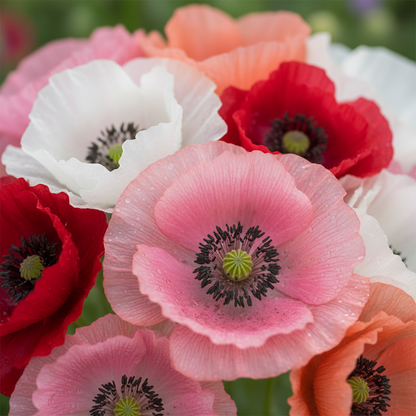 Poppy Shirley Mixed Color Hybrid Silky Blooms Close-up