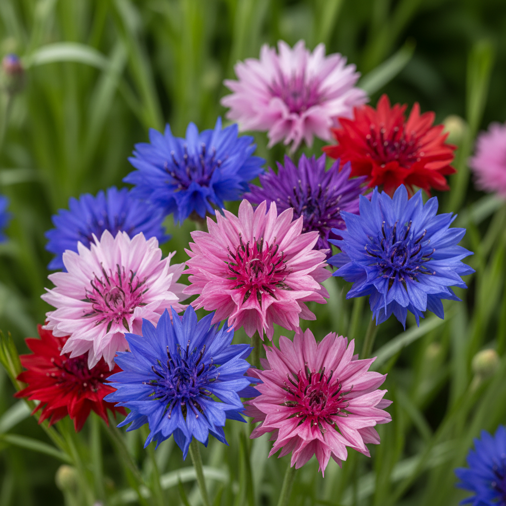 Cornflower Mixed Color Flowers Close-up