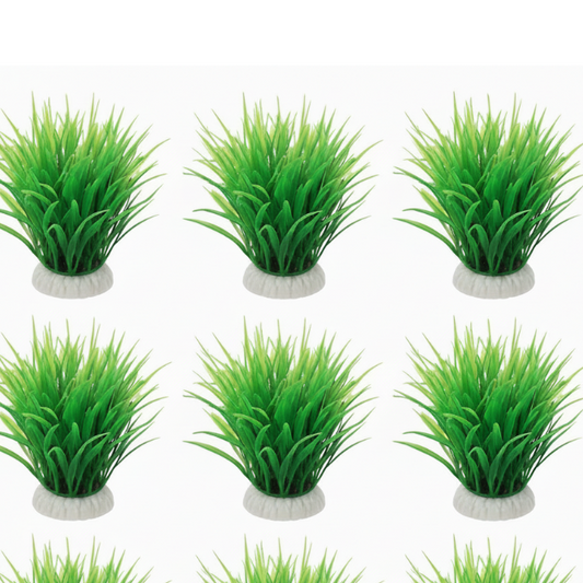 6PCS small green grass artificial aquarium plant ornaments product shot on white background