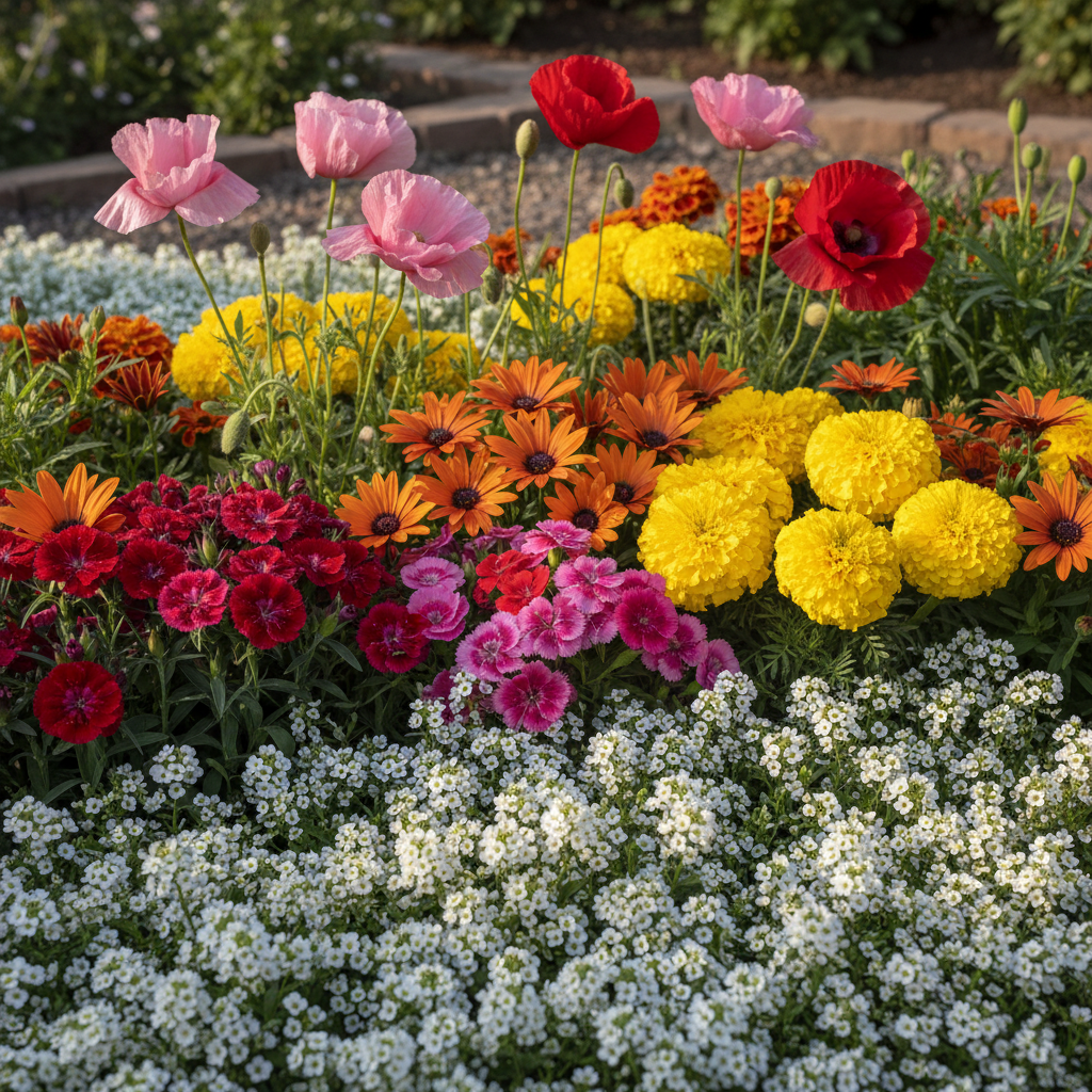 Winter Flower Combo Pack Garden Scene - Alyssum, Dianthus, Dimorphotheca, Marigold and Poppy