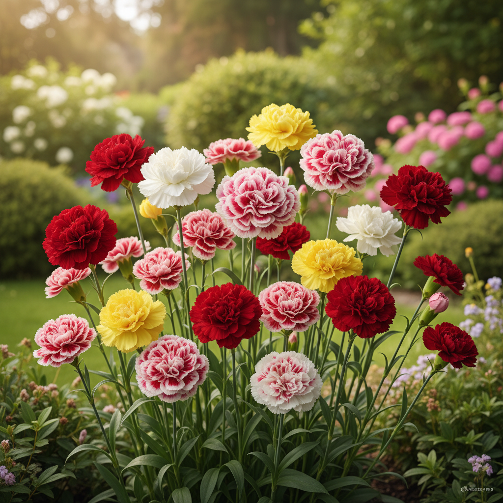 Carnation Giant Chabaud Mixed Color Plant in Full Bloom
