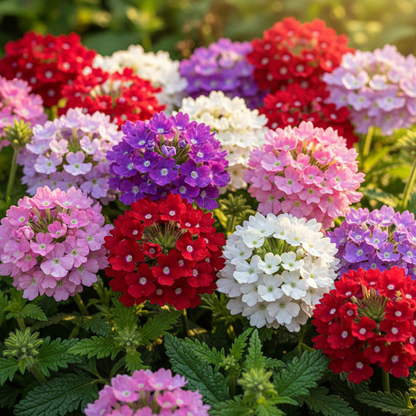 Verbena Mixed Color Star-Shaped Flower Clusters Close-up