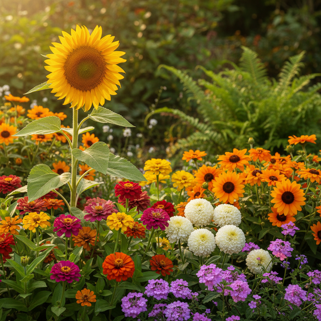 Flower Seeds Combo - Sunflower, Zinnia, Chrysanthemum, Verbena & Tithonia in Bloom