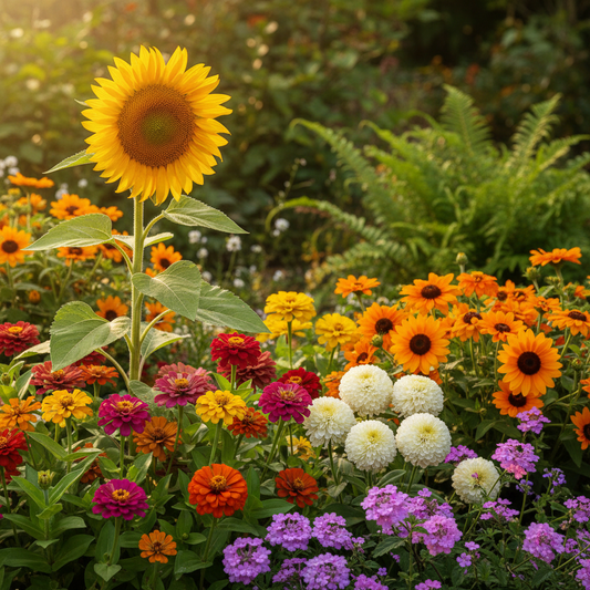 Flower Seeds Combo - Sunflower, Zinnia, Chrysanthemum, Verbena & Tithonia in Bloom