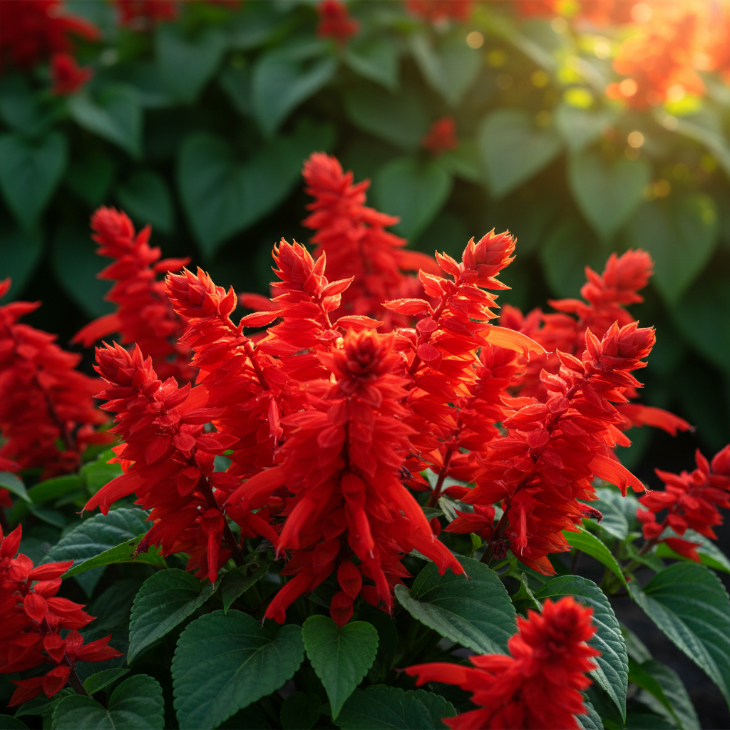 Salvia Bon Fire Red Flower Spikes Close-up