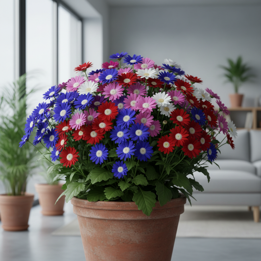 Cineraria Mixed Color Plant in Full Bloom in Pot