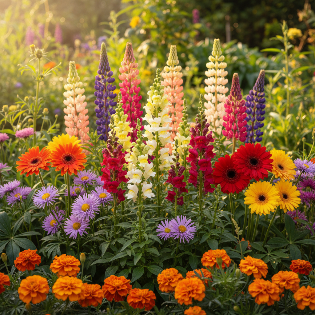 Flower Seeds Combo - Antirrhinum, Aster, Gerbera, Lupins & Marigold in Bloom