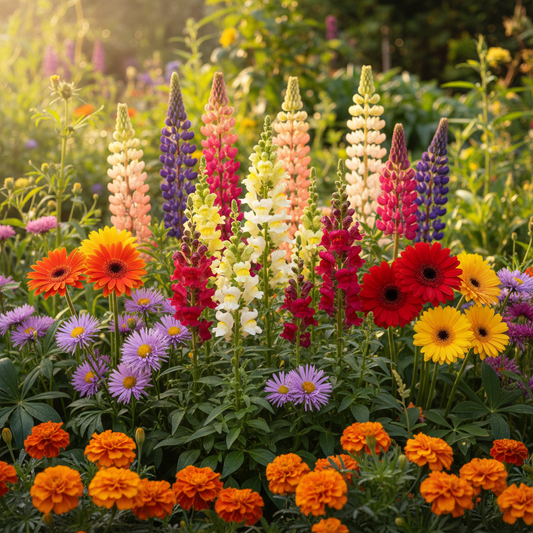 Flower Seeds Combo - Antirrhinum, Aster, Gerbera, Lupins & Marigold in Bloom