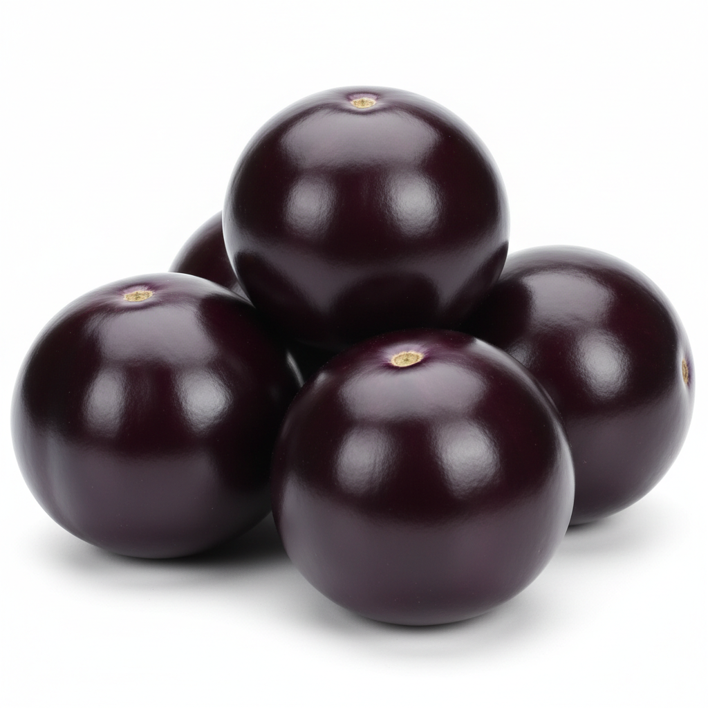 Round Brinjal Gol Baingan fresh plump purple eggplants