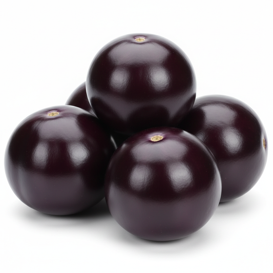 Round Brinjal Gol Baingan fresh plump purple eggplants