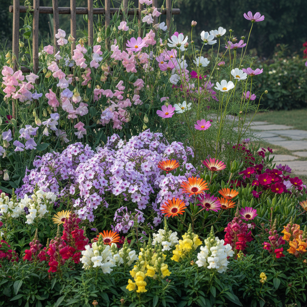 Winter Flower Combo Pack Garden Scene - Sweet Pea, Phlox, Ice Plant, Cosmos and Antirrhinum Dwarf