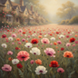 Poppy Shirley Mixed Color Hybrid Flowers in Dreamy Cottage Garden Setting