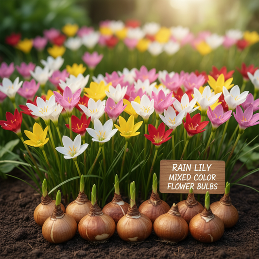 Rain Lily Mixed Color Flower Bulbs 10 Pcs - Zephyranthes in vibrant mixed colors