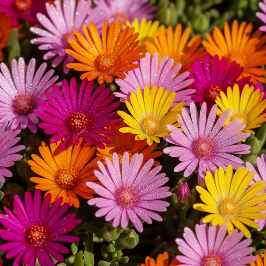 Ice Plant Mesembryanthemum Mixed Color Flowers Close-up