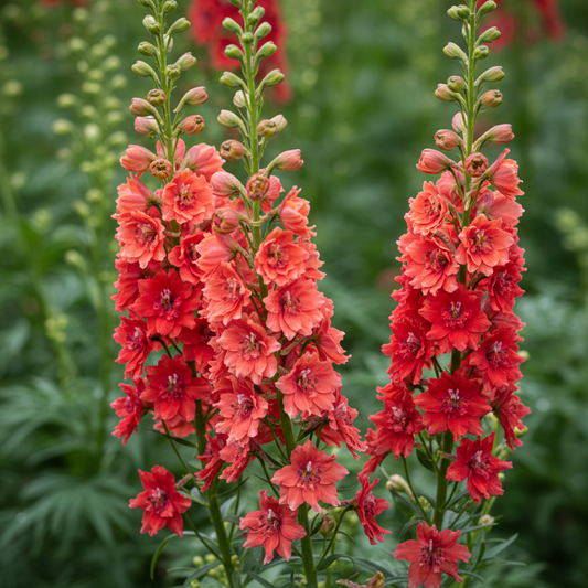 Larkspur Fire Mixed Color Flowers Close-up
