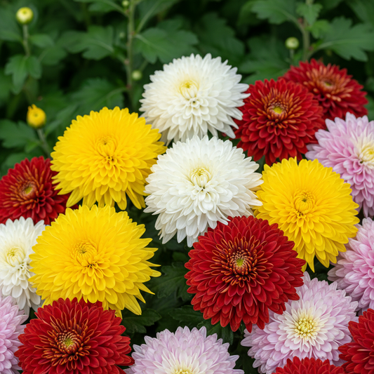 Chrysanthemum Double Mixed Color Flowers Close-up