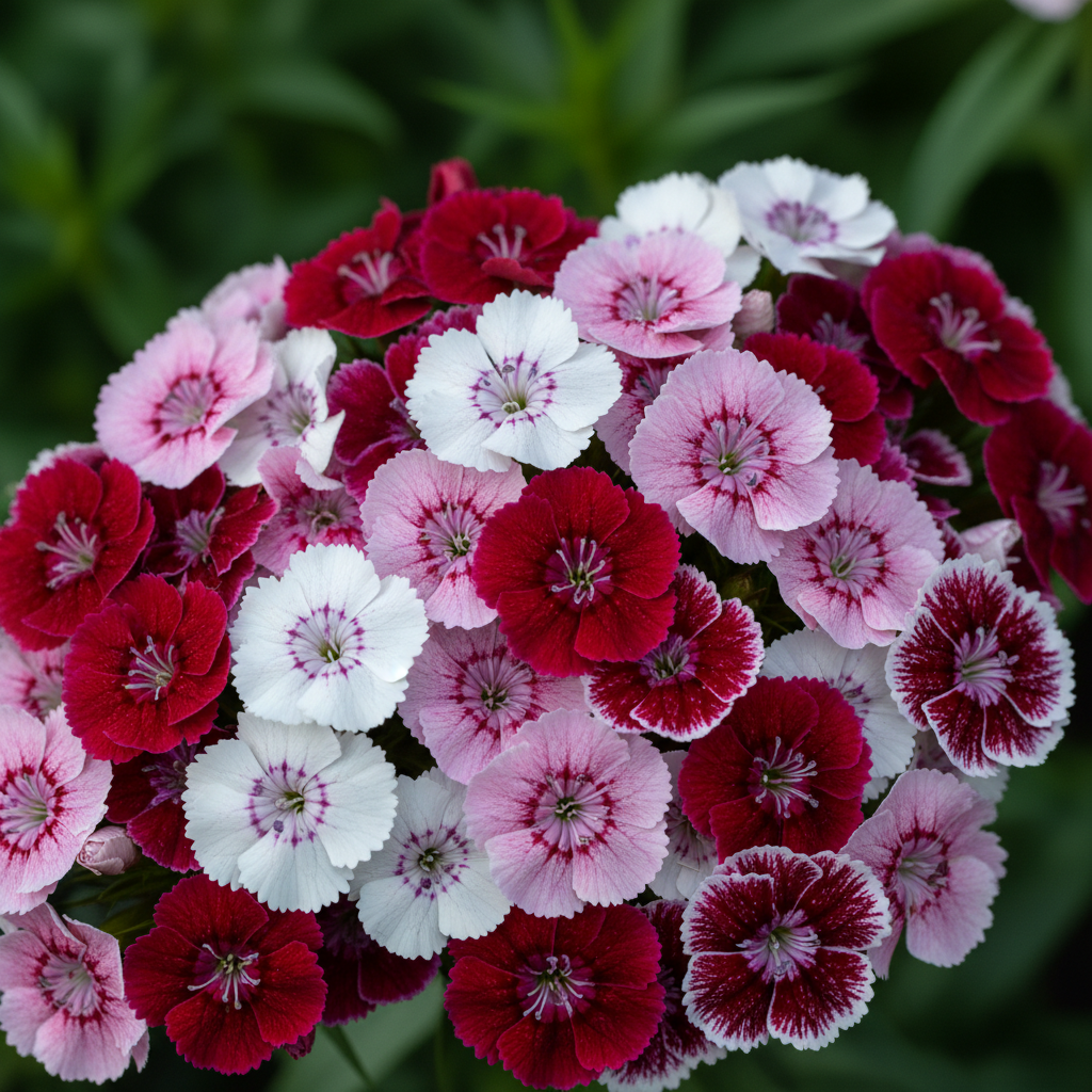 Sweet William Mixed Color Dianthus Flower Clusters Close-up