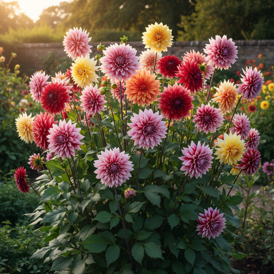 Dahlia Mixed Color Plant in Full Bloom in Garden