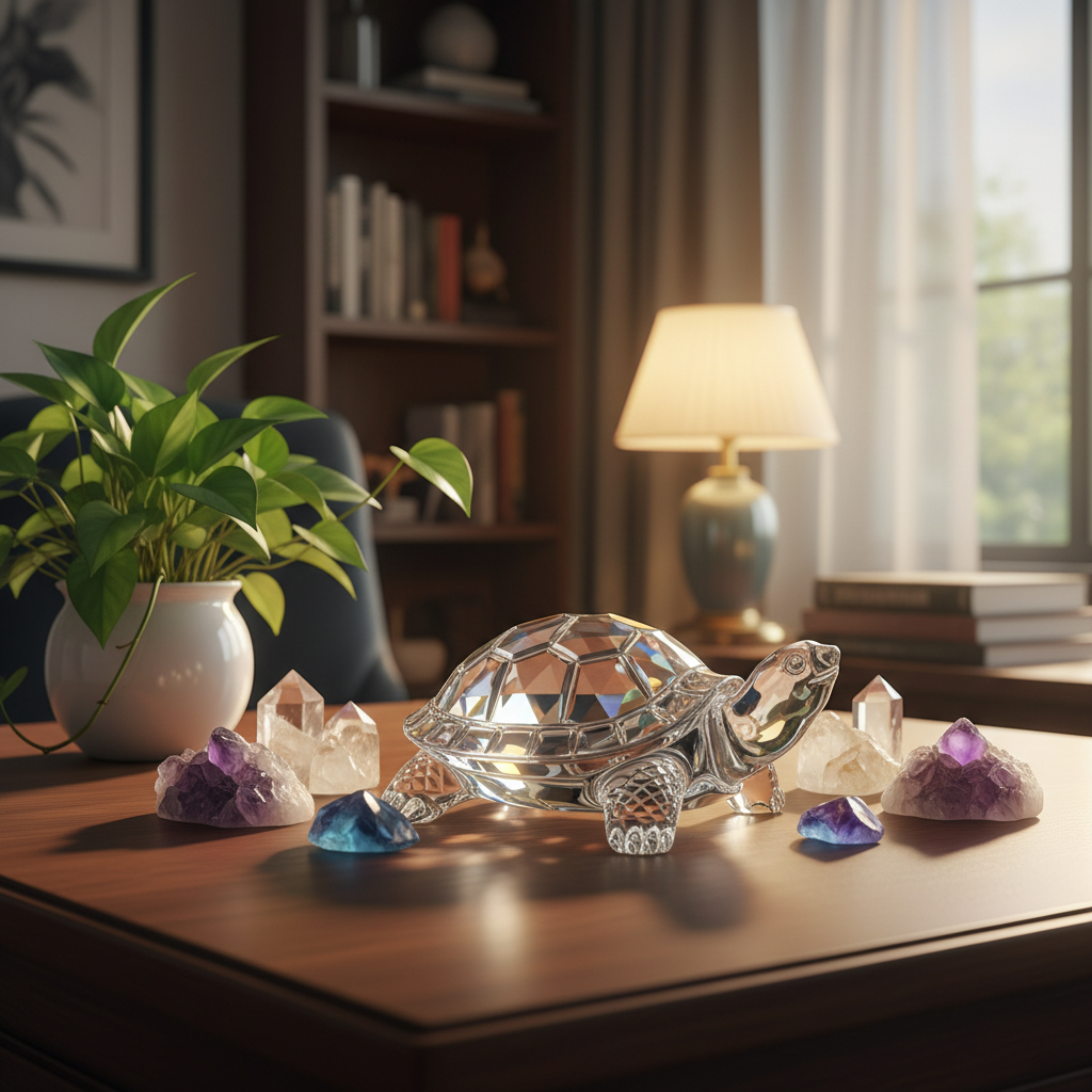 Feng Shui crystal turtle showpiece on office desk lifestyle shot