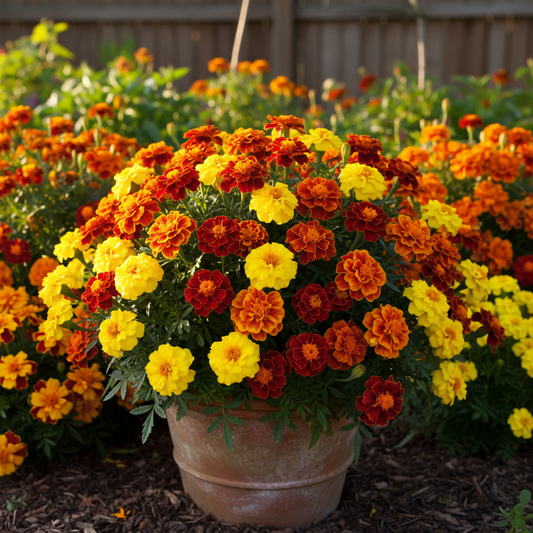 French Marigold Mixed Color Compact Plant in Full Bloom