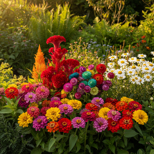 Flower Seeds Combo - Zinnia, Cockscomb, Helichrysum, Zinnia Mix & Daisy in Bloom