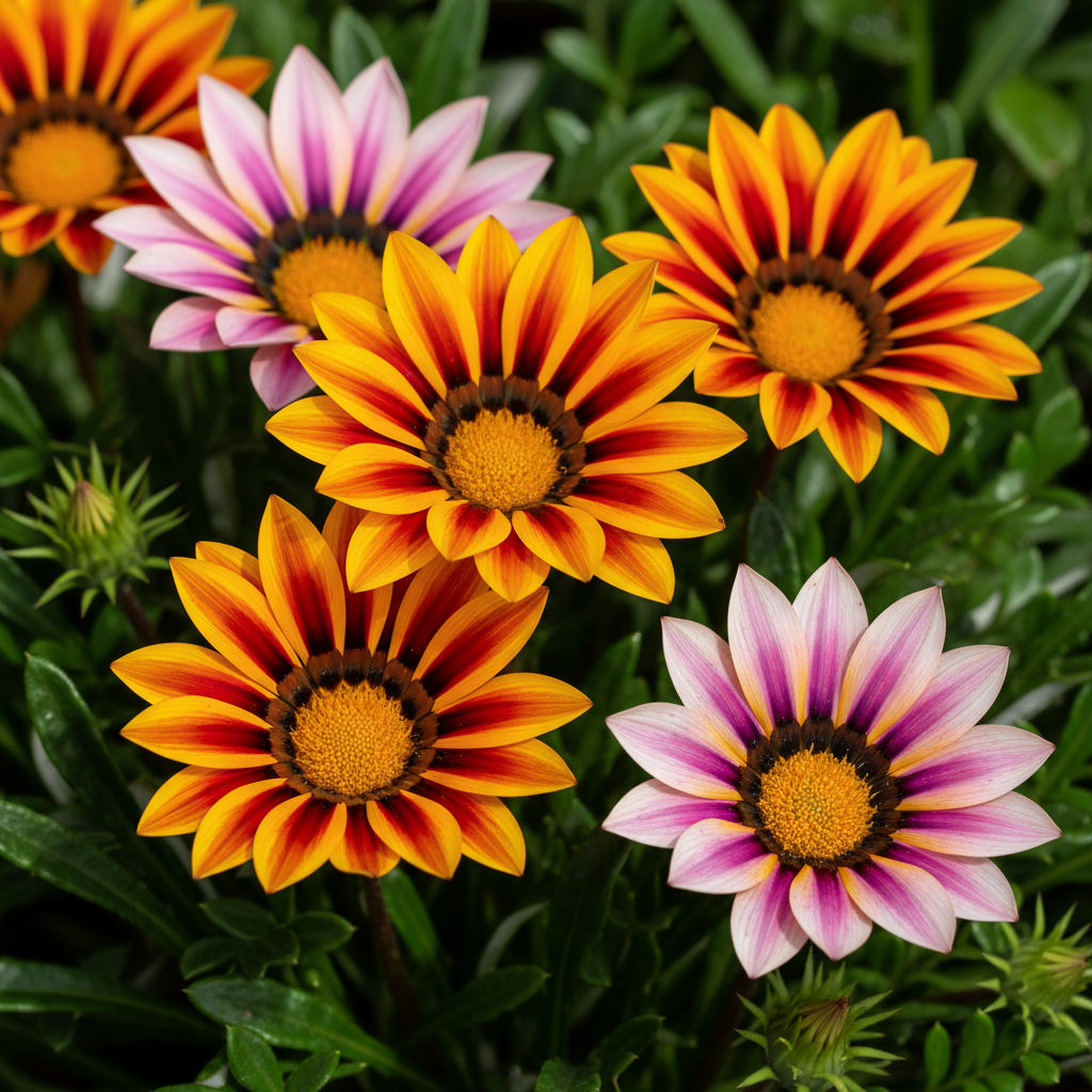 Gazania Mixed Color Hybrid Flowers Close-up