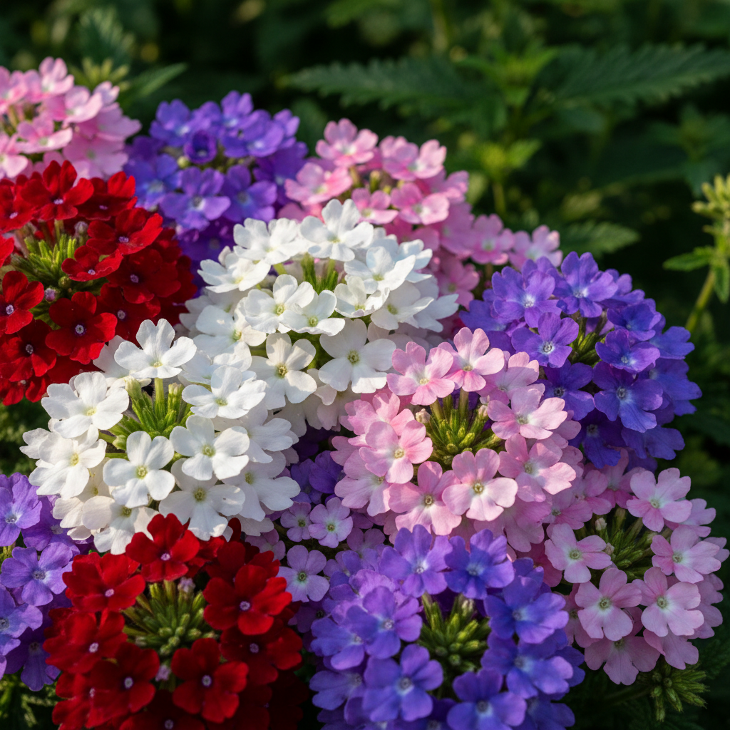 Verbena Red White Blue Pink Purple Mix Flower Clusters Close-up