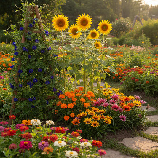 Flower Seeds Combo - Sunflower, Calendula, Gazania, Aparajita & Zinnia in Bloom