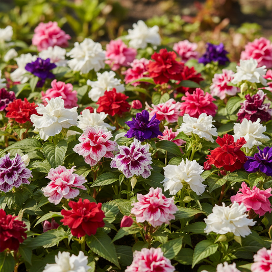 Balsam Gul Mehndi mixed color flowers in full bloom - pink, red, white and purple varieties