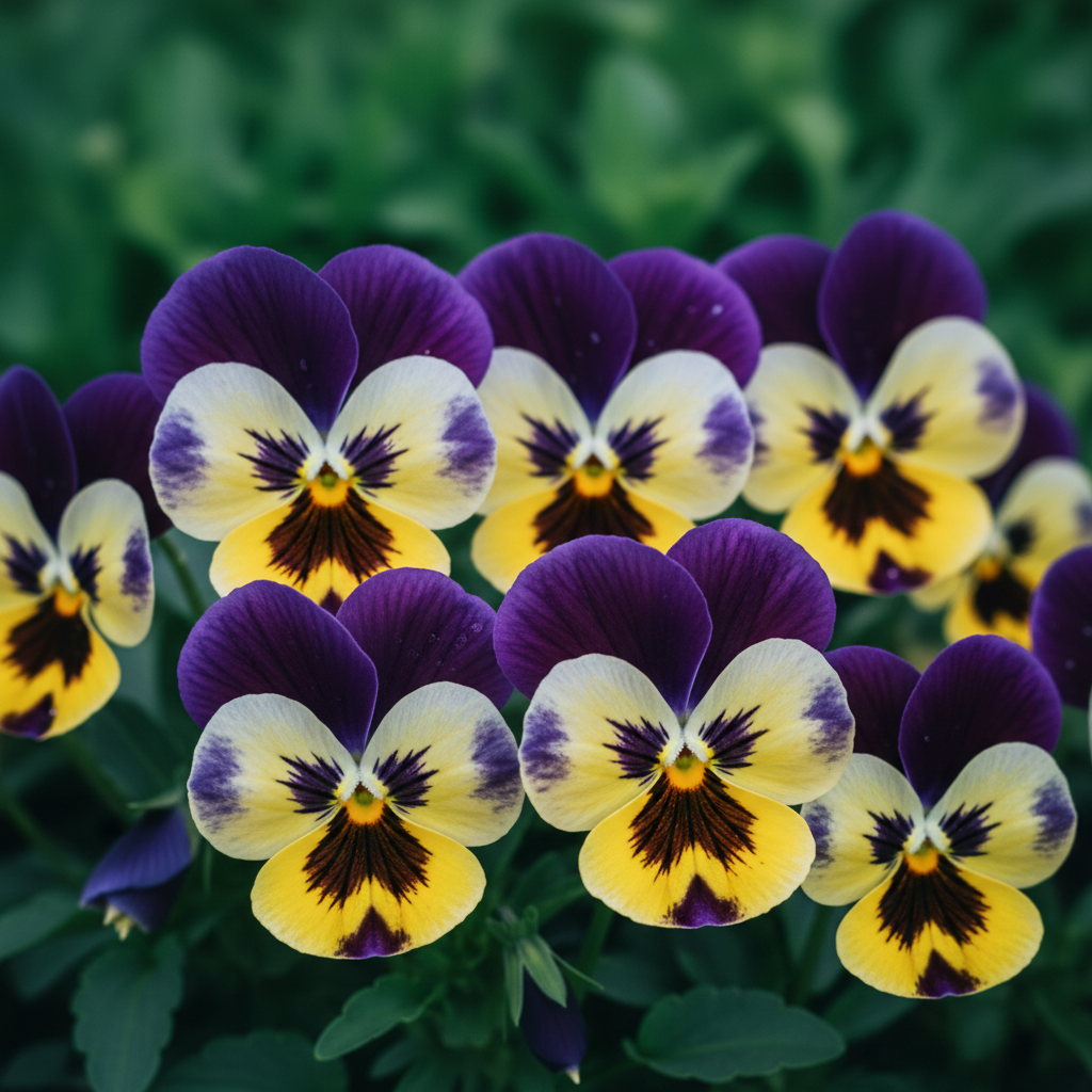 Pansy Viola Mixed Hybrid Flowers with Face Markings Close-up