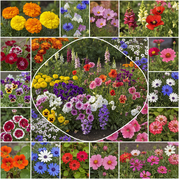 Winter Flower Seeds Combo 20 Types Garden Scene with All Varieties in Bloom