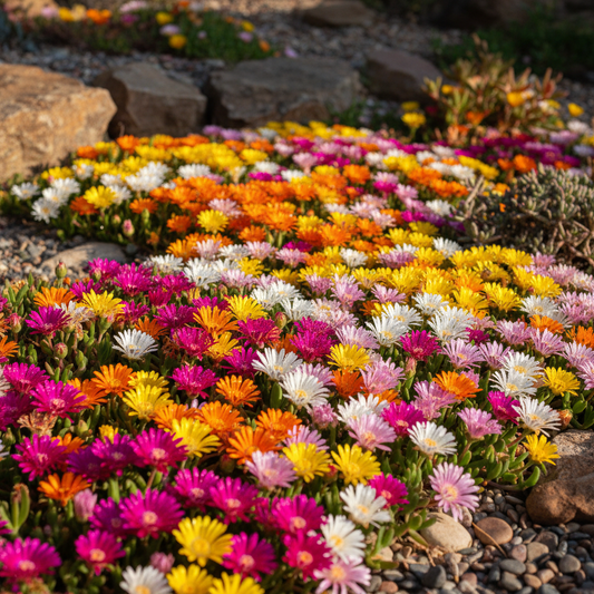 Ice Plant Mesembryanthemum Mixed Color Ground Cover in Full Bloom