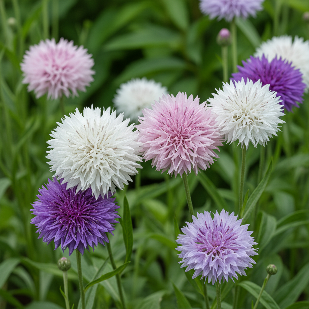 Sweet Sultan Mixed Color Fluffy Feathery Flowers Close-up