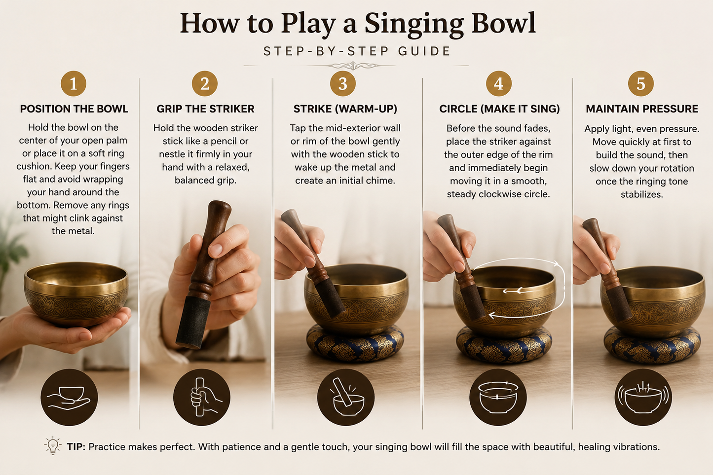 Singing Bowl Buddhist Prayer Instrument With Striker Stick | OM Bell | OM Bowl | Meditation Bowl | Music Therapy (Black)